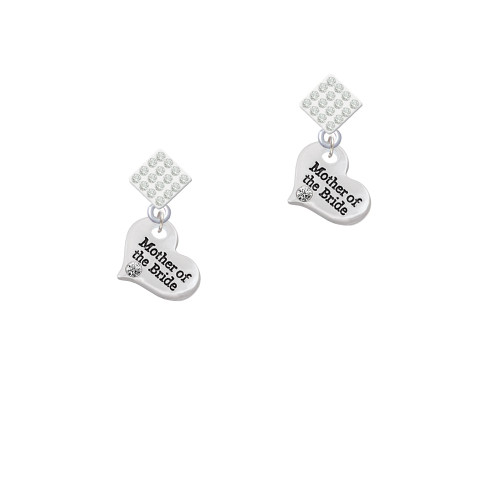 Small Mother of the Bride Heart White Clear Crystal Diamond-Shape Earrings