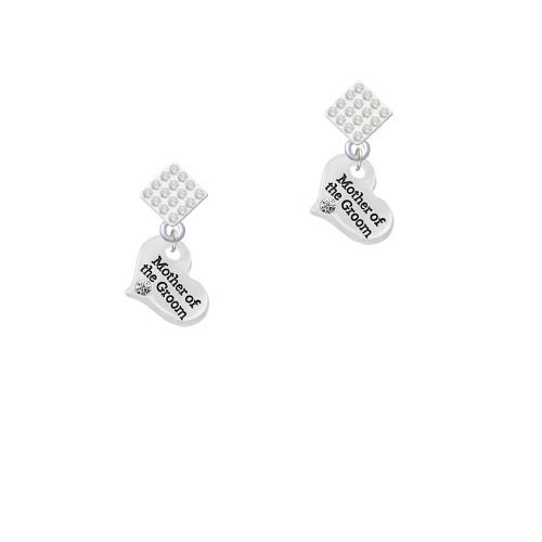 Small Mother of the Groom Heart White Clear Crystal Diamond-Shape Earrings
