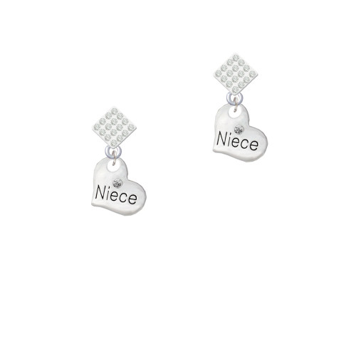 Small Niece Heart White Clear Crystal Diamond-Shape Earrings