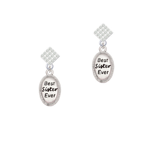 Best Sister Ever Oval White Clear Crystal Diamond-Shape Earrings