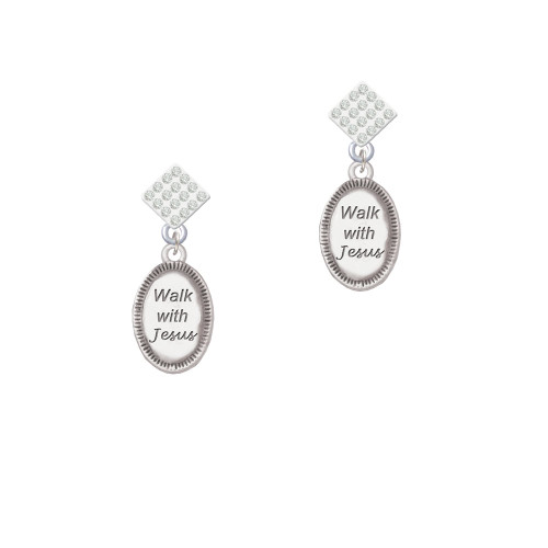 Walk with Jesus Oval White Clear Crystal Diamond-Shape Earrings