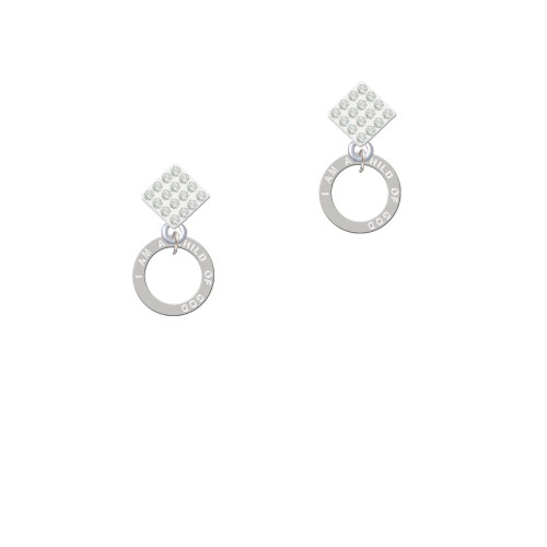 I am a Child of God Eternity Ring White Clear Crystal Diamond-Shape Earrings
