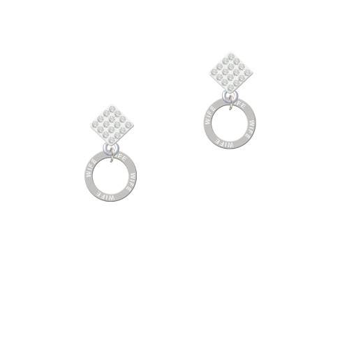 Wife Eternity Ring White Clear Crystal Diamond-Shape Earrings