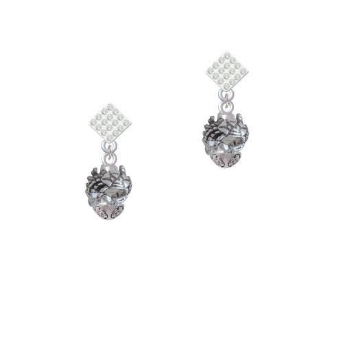 Crabs Spinner White Clear Crystal Diamond-Shape Earrings