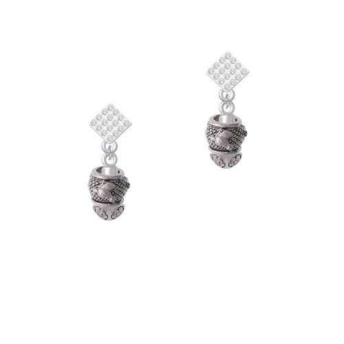Horse Head on Hatched Background Spinners White Clear Crystal Diamond-Shape Earrings