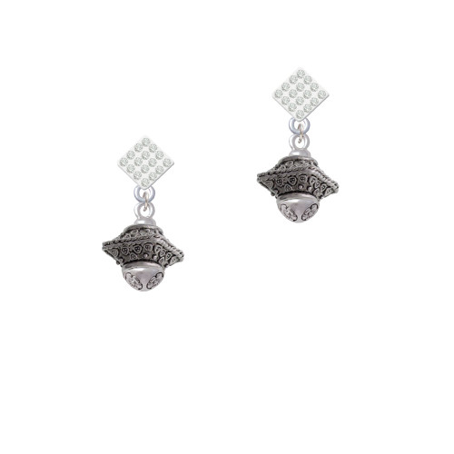 Large Fancy Square with Rope Border Spinner White Clear Crystal Diamond-Shape Earrings