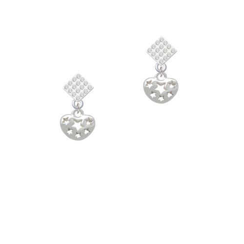 Small Heart with Cut Out Stars White Clear Crystal Diamond-Shape Earrings