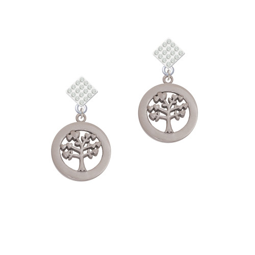 Tree of Life in Blank Eternity Ring White Clear Crystal Diamond-Shape Earrings