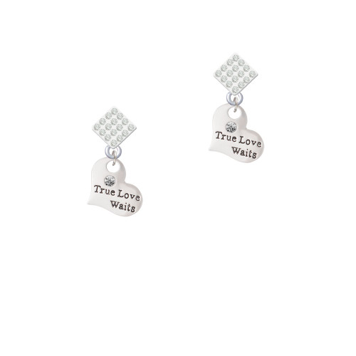Small True Love Waits Heart White Clear Crystal Diamond-Shape Earrings