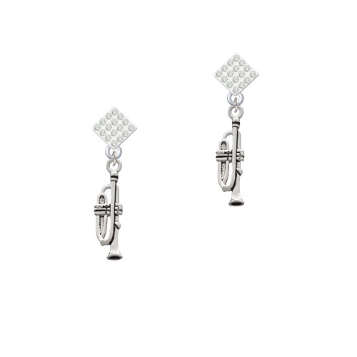 Trumpet White Clear Crystal Diamond-Shape Earrings