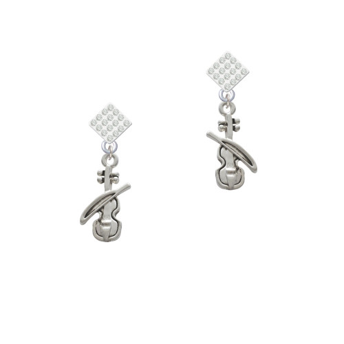 Violin White Clear Crystal Diamond-Shape Earrings