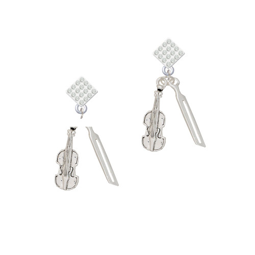Violin and Bow White Clear Crystal Diamond-Shape Earrings