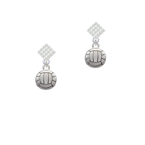 Volleyball or Water Polo Ball White Clear Crystal Diamond-Shape Earrings