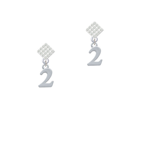 Number - 2 - White Clear Crystal Diamond-Shape Earrings