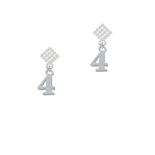 Number - 4 - White Clear Crystal Diamond-Shape Earrings