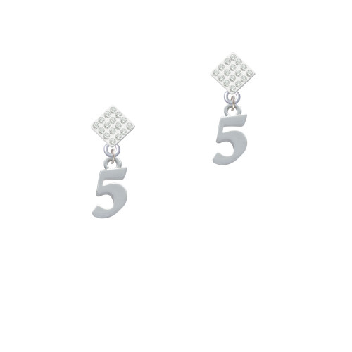 Number - 5 - White Clear Crystal Diamond-Shape Earrings