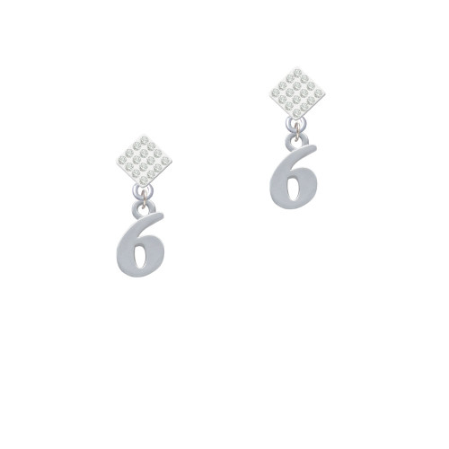 Number - 6 - White Clear Crystal Diamond-Shape Earrings