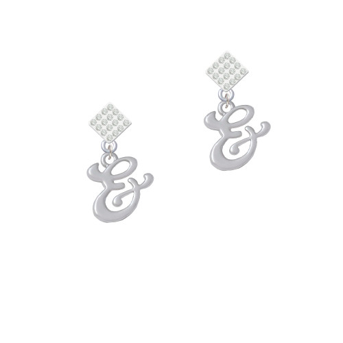 Small Gelato Script Initial - & - White Clear Crystal Diamond-Shape Earrings