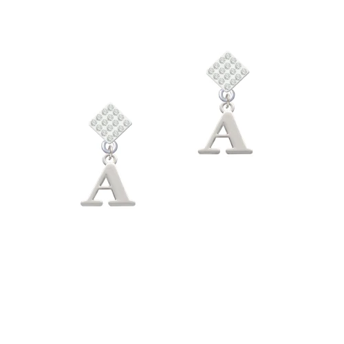 Large Initial - A - White Clear Crystal Diamond-Shape Earrings