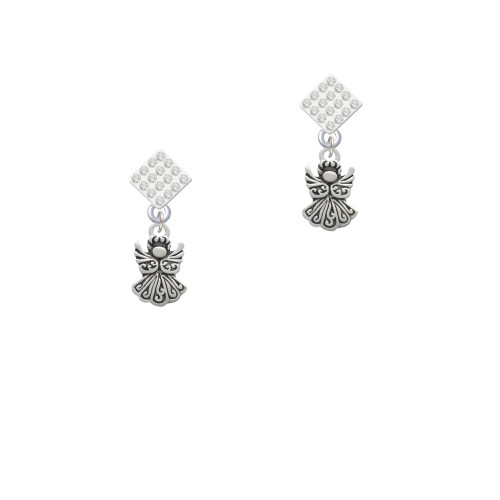 Small Angel White Clear Crystal Diamond-Shape Earrings