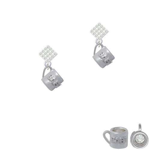 Baby Cup with Crystal White Clear Crystal Diamond-Shape Earrings