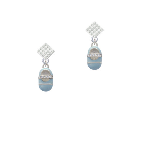 Light Blue Baby Shoe with Crystal Strap White Clear Crystal Diamond-Shape Earrings