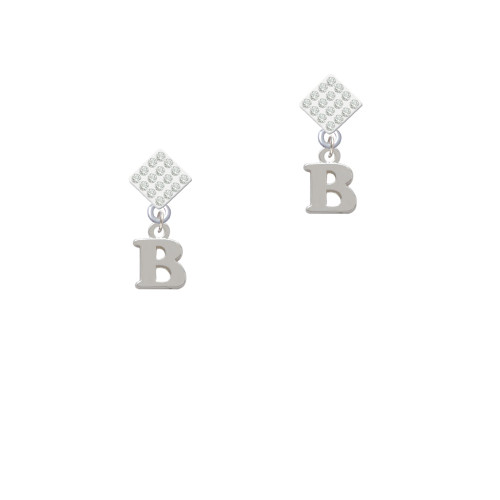 Small Greek Letter - Beta - White Clear Crystal Diamond-Shape Earrings