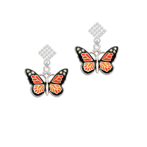 Large Monarch Butterfly with 6 AB Crystals White Clear Crystal Diamond-Shape Earrings