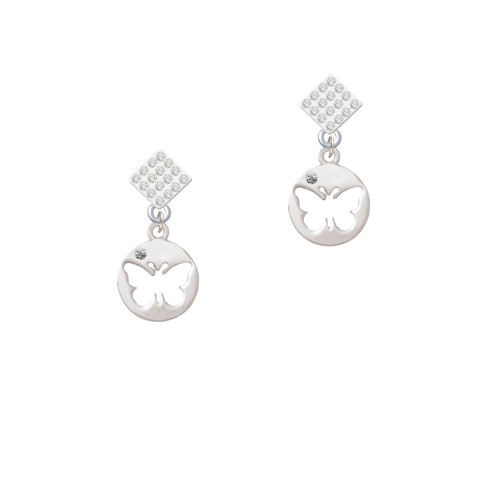 Butterfly Silhouette White Clear Crystal Diamond-Shape Earrings
