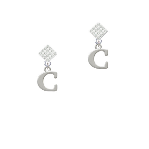 Large Initial - C - White Clear Crystal Diamond-Shape Earrings