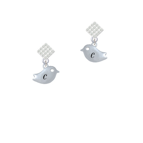 Little Bird Initial - C - White Clear Crystal Diamond-Shape Earrings