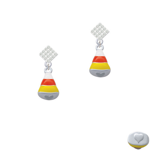 3-D Enamel Candy Corn White Clear Crystal Diamond-Shape Earrings