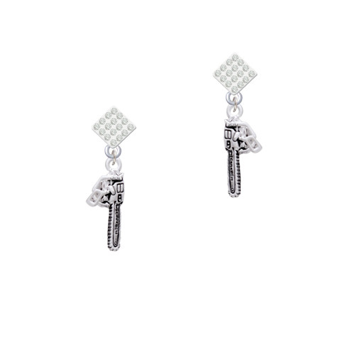 Chainsaw White Clear Crystal Diamond-Shape Earrings