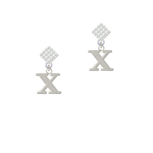 Large Greek Letter - Chi - White Clear Crystal Diamond-Shape Earrings