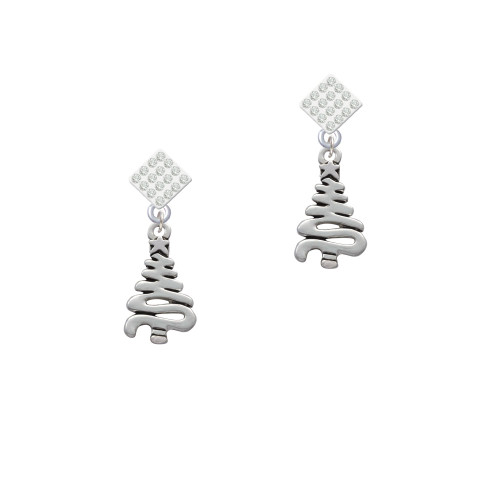 Christmas Tree Zig Zag White Clear Crystal Diamond-Shape Earrings
