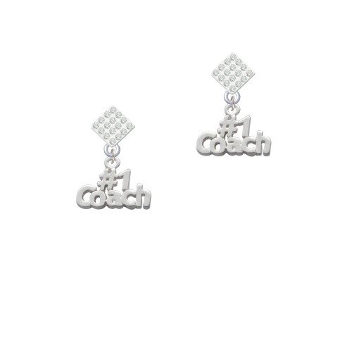 #1 Coach White Clear Crystal Diamond-Shape Earrings
