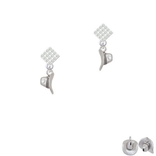 Cowboy Hat White Clear Crystal Diamond-Shape Earrings