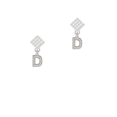 Small Crystal Initial - D - White Clear Crystal Diamond-Shape Earrings
