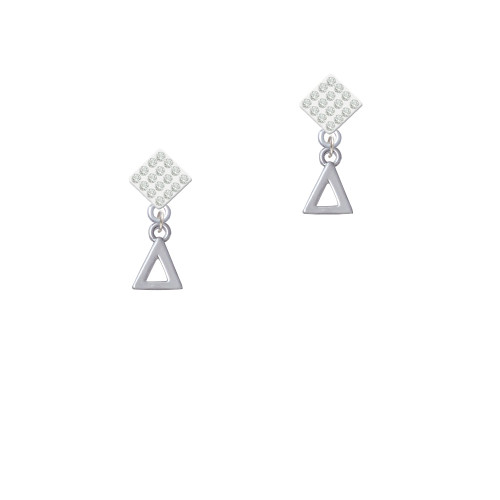 Small Greek Letter - Delta - White Clear Crystal Diamond-Shape Earrings