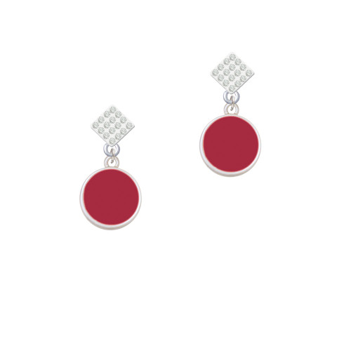 Small Maroon Enamel Disc White Clear Crystal Diamond-Shape Earrings