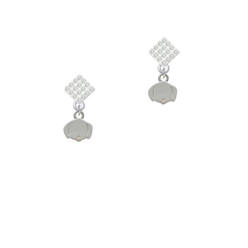 Mini Dog Face with Tongue White Clear Crystal Diamond-Shape Earrings
