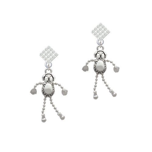 Dog with 4 Dangle legs White Clear Crystal Diamond-Shape Earrings