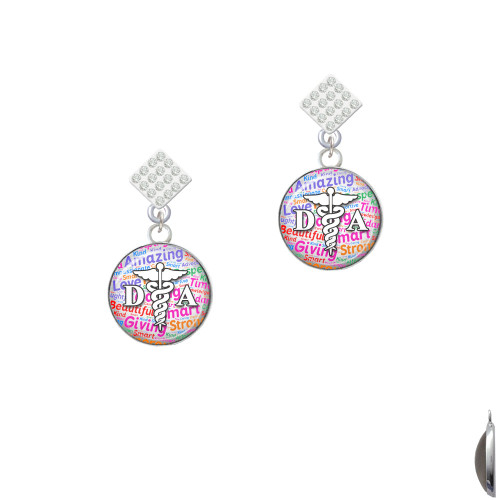 Domed Multi Color DA White Clear Crystal Diamond-Shape Earrings