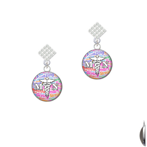 Domed Multi Color MN White Clear Crystal Diamond-Shape Earrings