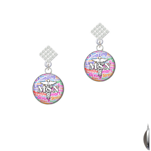 Domed Multi Color MSN White Clear Crystal Diamond-Shape Earrings