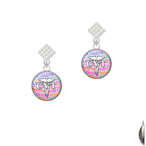 Domed Multi Color CVT White Clear Crystal Diamond-Shape Earrings