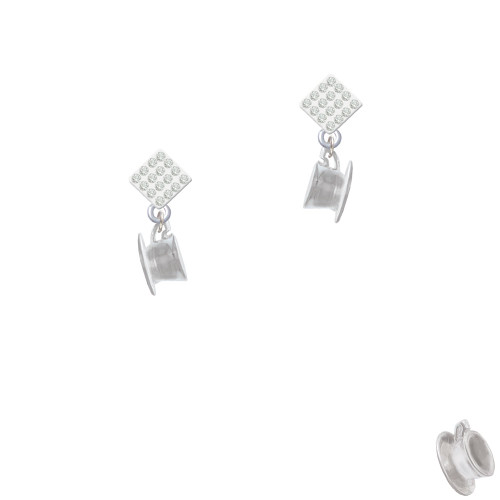 Tea Cup White Clear Crystal Diamond-Shape Earrings