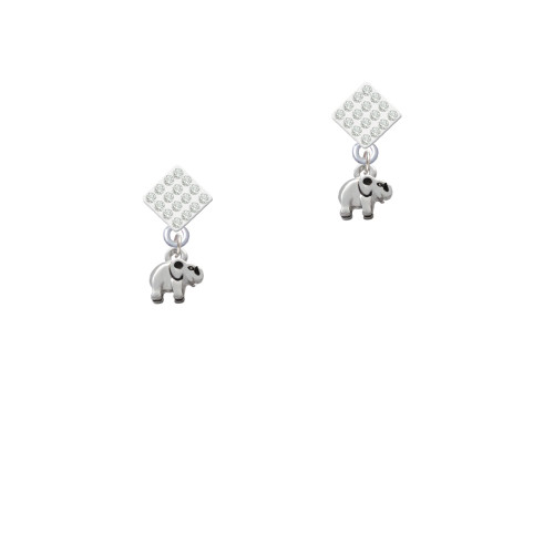 Mini Elephant White Clear Crystal Diamond-Shape Earrings