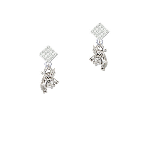 Mini 3-D Elephant White Clear Crystal Diamond-Shape Earrings