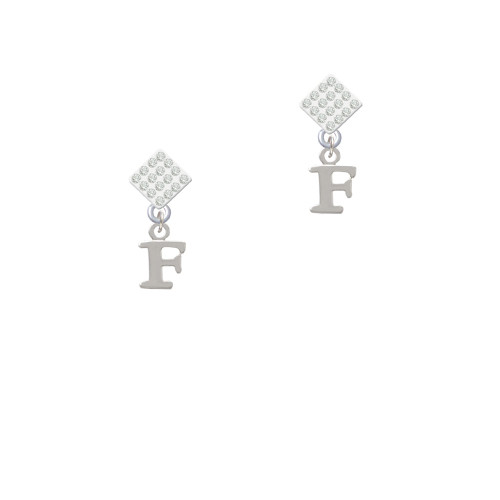 Small Initial - F - White Clear Crystal Diamond-Shape Earrings
